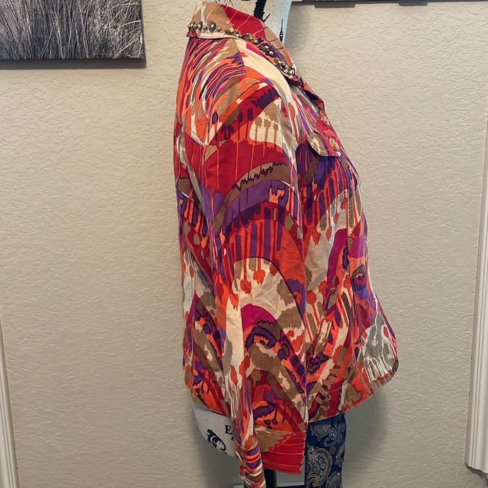 RUBY RD Multicolor Patterned Beaded Linen Jacket … - image 7